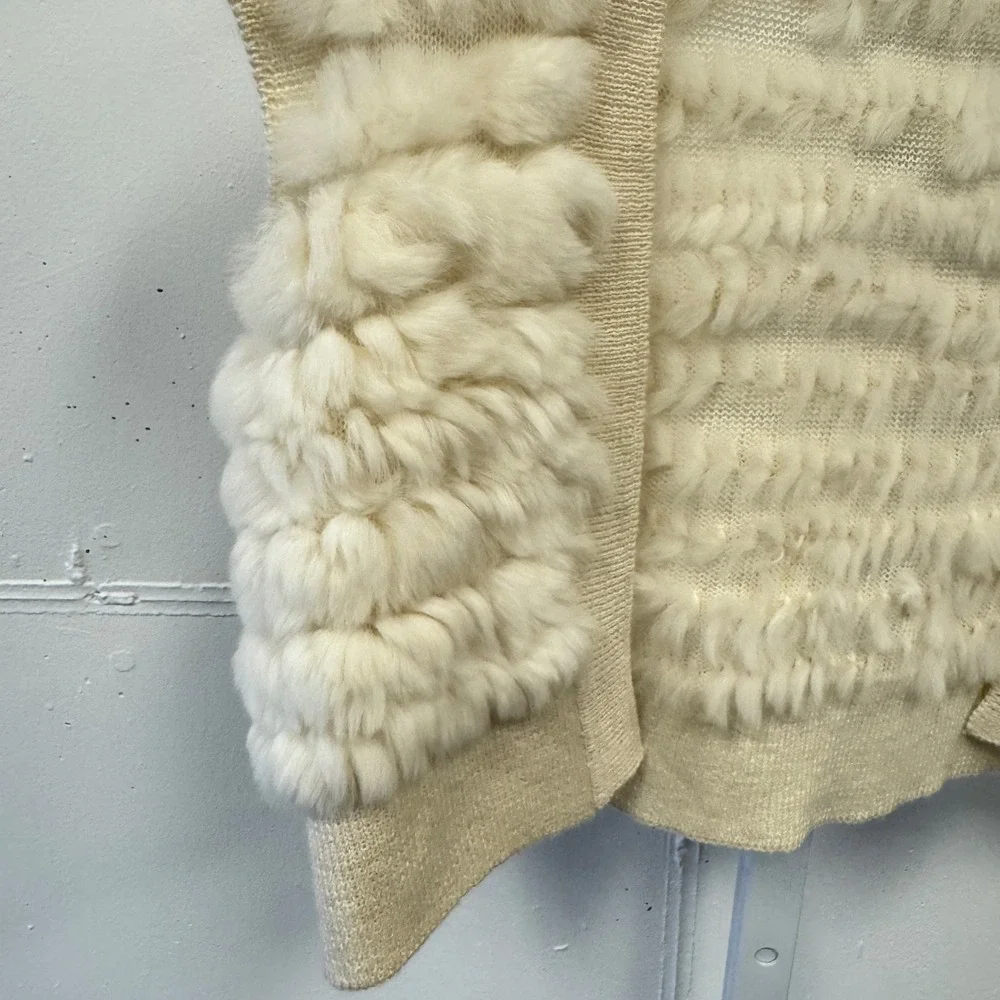 BCBGMAXAZRIA Rabbit Fur Wool Knit Shrug Vest Bolero Cream Ivory FUE40607 Medium
